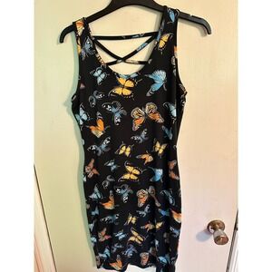 Full Circle Trends Dress Butterfly Print Black Woman's Large‎